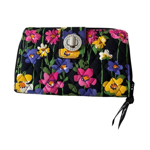 Vera Bradley Wallet Wild Flower Quilted Floral Turnlock Wallet With Zip Pocket - Picture 1 of 8